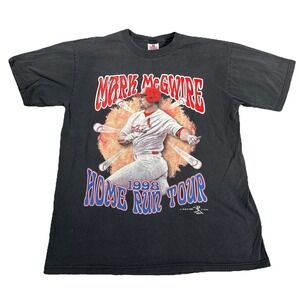 Vintage 1998 Mark McGwire Home Run Tour T Shirt Large Black Double Sided Faded